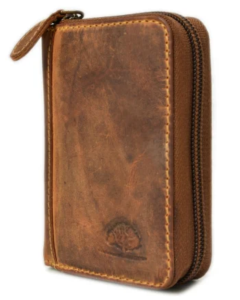 Portofel unisex piele naturala maro antichizat 7.5 x 10.5 x 2.5 cm, Vintage,