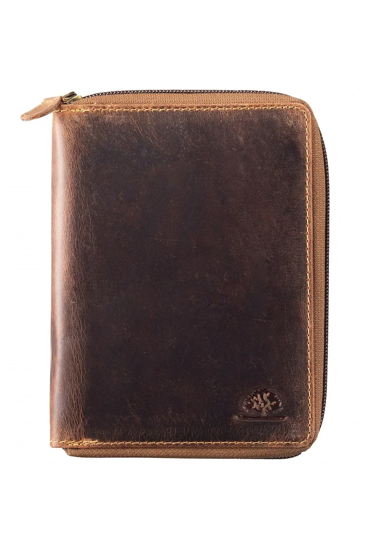 Etui acte piele naturala maro antichizat 13 x 17 cm, Vintage,
