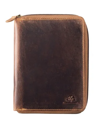 Etui acte piele naturala maro antichizat 13 x 17 cm, Vintage,