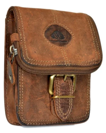 Borseta unisex piele naturala maro antichizat 10.5 x 13.5 x 6.5 cm, Vintage,