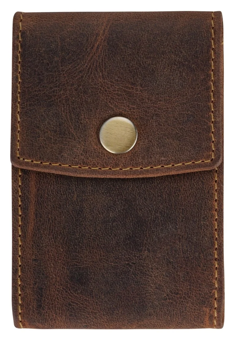 Portcard unisex piele naturala maro antichizat 7 x 10 cm, Vintage RFID,