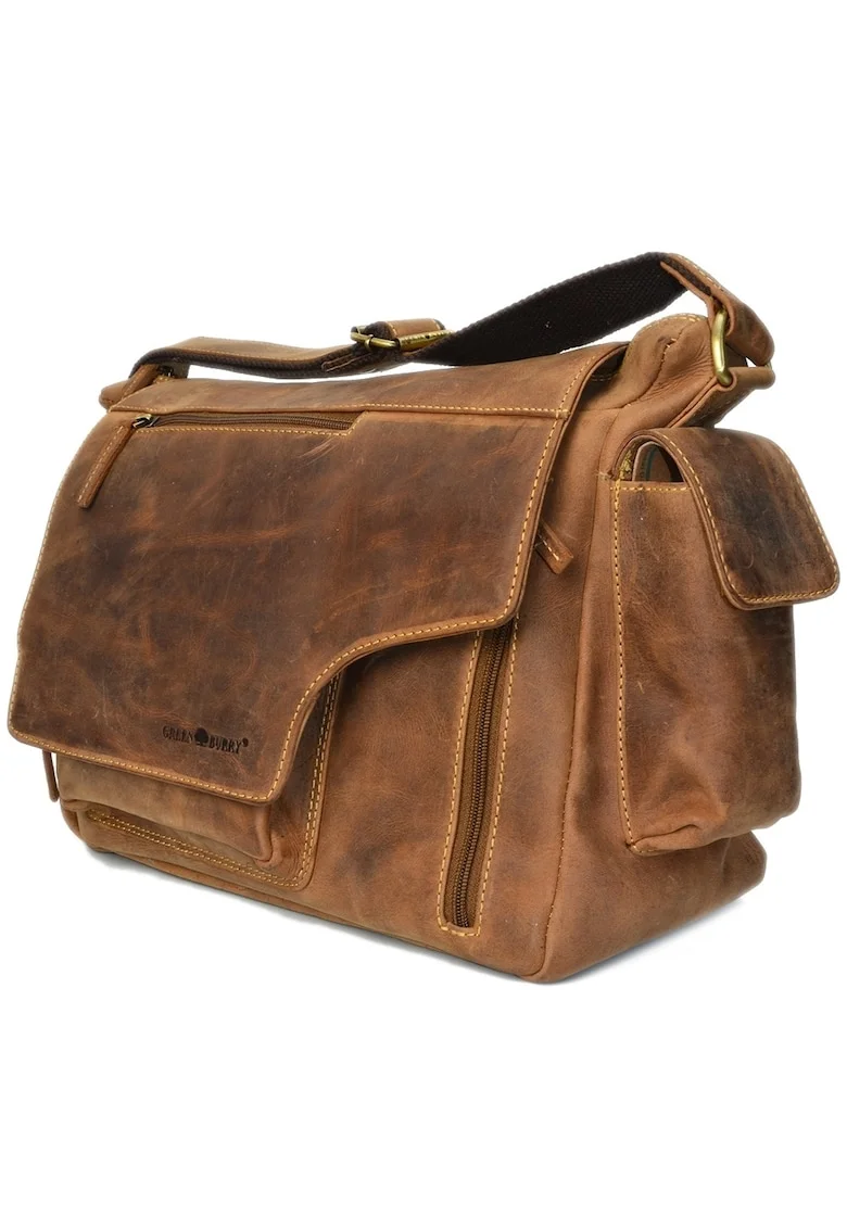 Geanta umar unisex piele naturala maro antichizat 39 x 28 cm, Vintage,