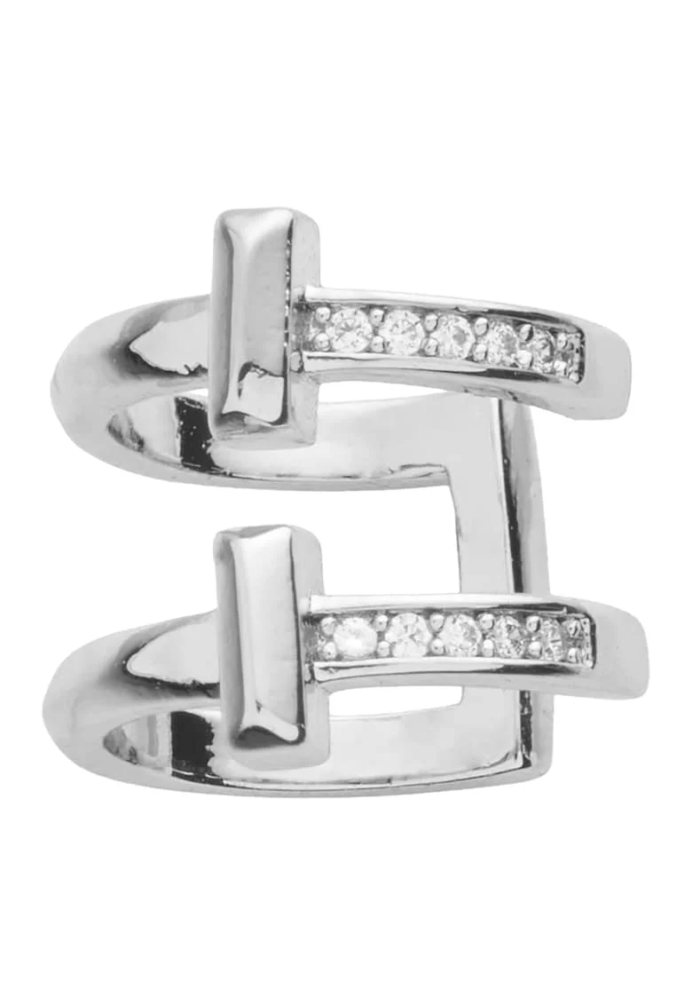 Cercel cuff cu cristale, Argintiu