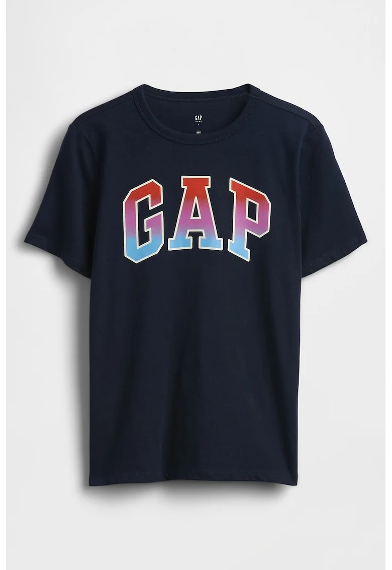 Tricou din bumbac cu imprimeu logo, Albastru ultramarin/Caramiziu