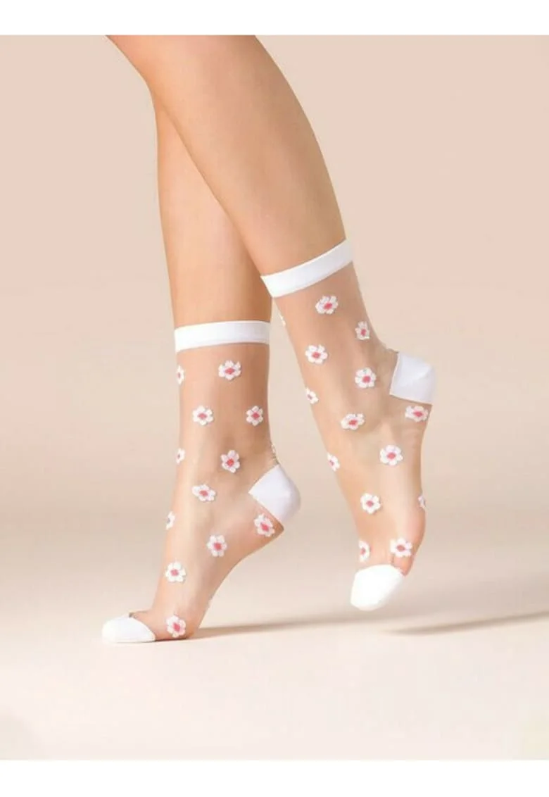 Sosete albe cu margarete roz  525 Daisy 20 den, Alb/Roz