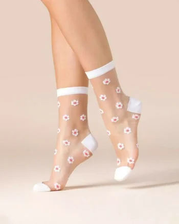 Sosete albe cu margarete roz  525 Daisy 20 den, Alb/Roz