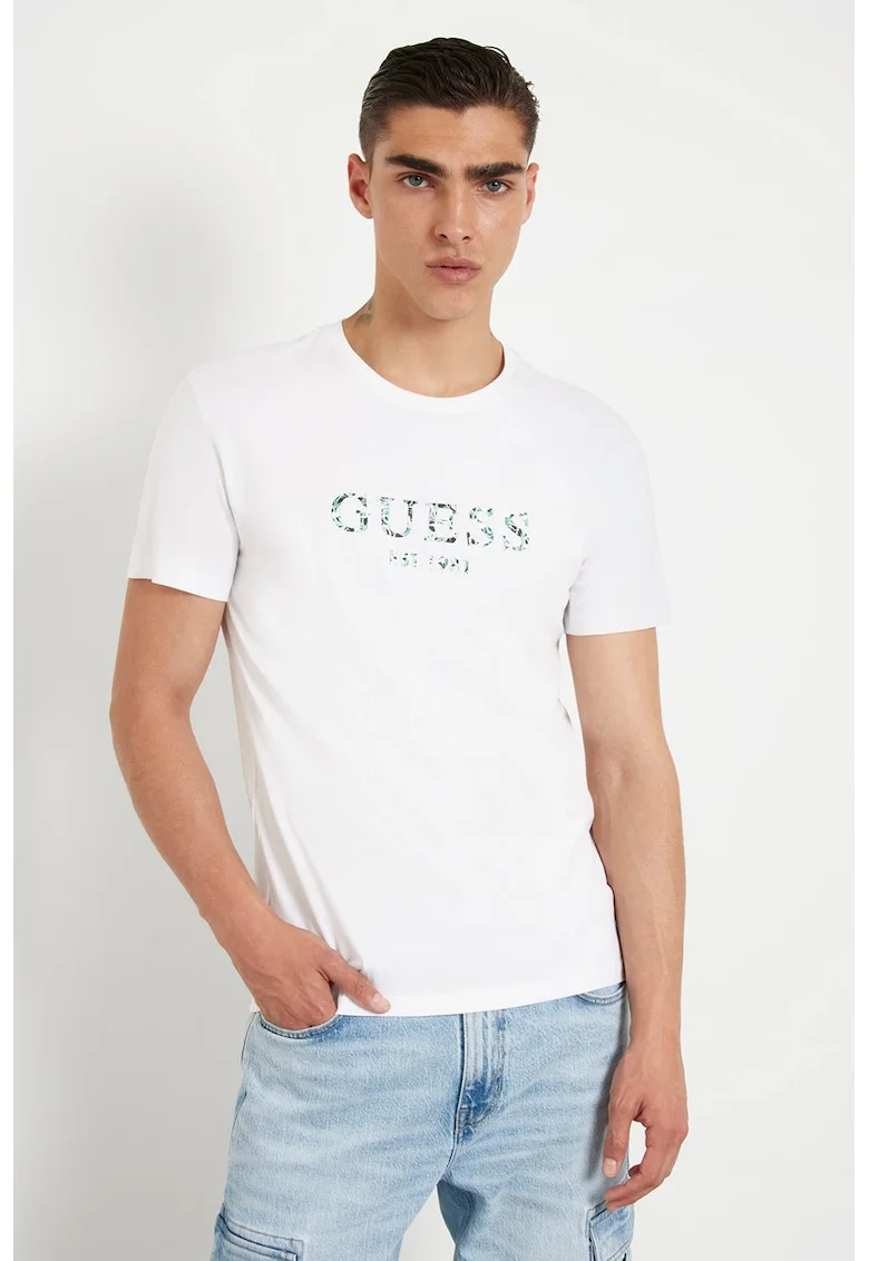 Tricou cu imprimeu logo, Alb/Negru/Verde persan