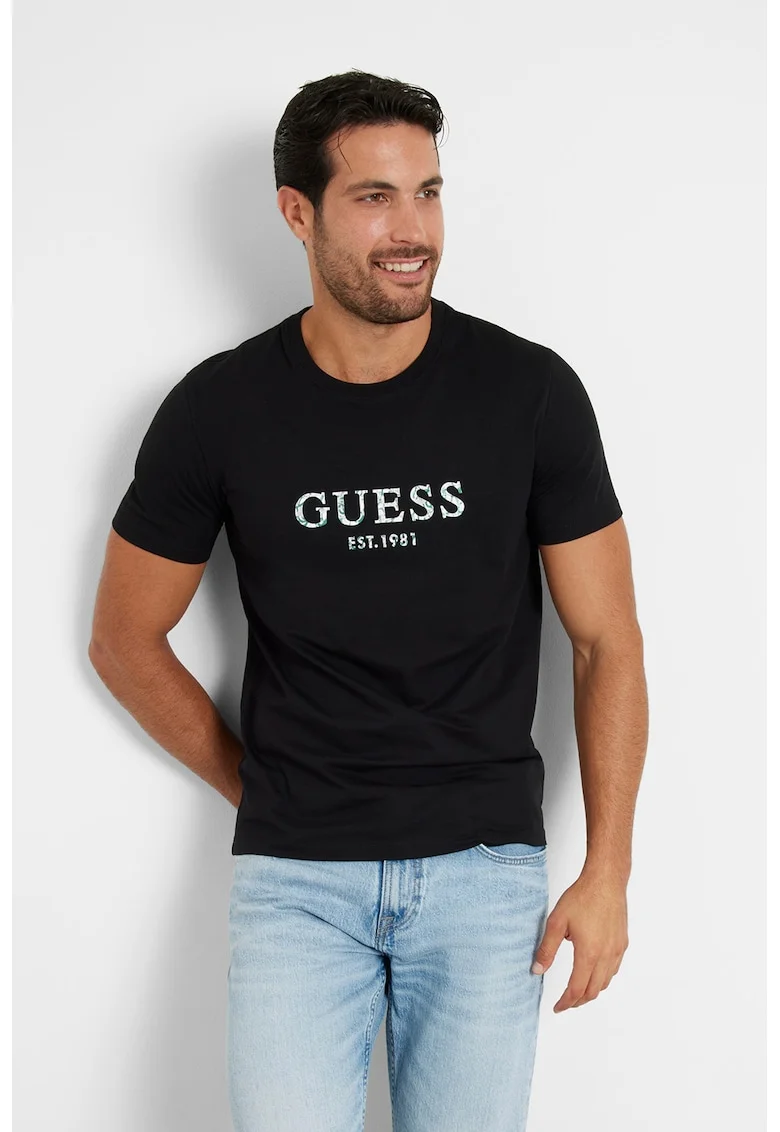 Tricou cu imprimeu logo, Alb/Negru