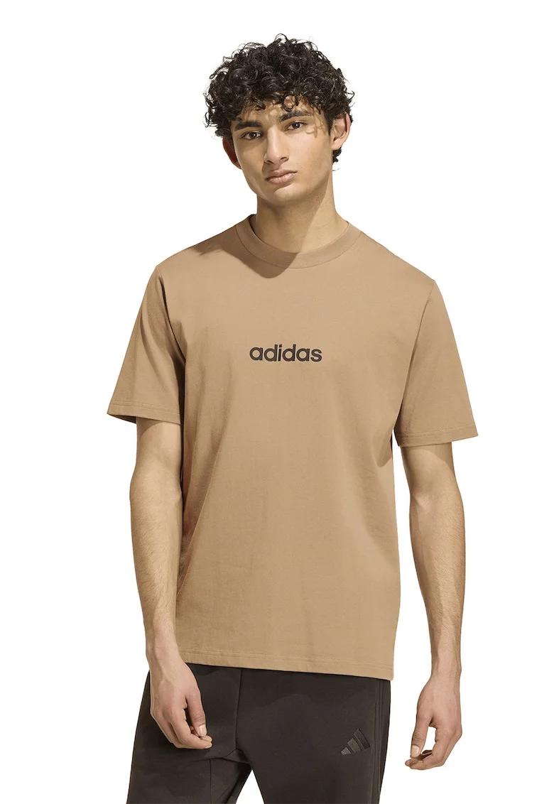 Tricou cu logo pe piept si decolteu la baza gatului, Bej inchis