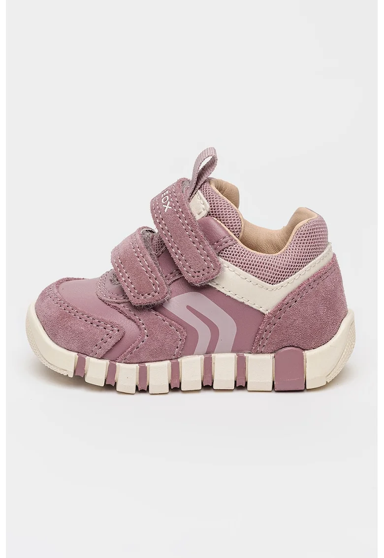 Pantofi sport cu velcro si garnituri de piele intoarsa