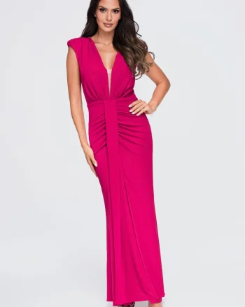 Rochie maxi de ocazie eleganta cu decolteu in V LA-OM-DLR412, Fuchsia,