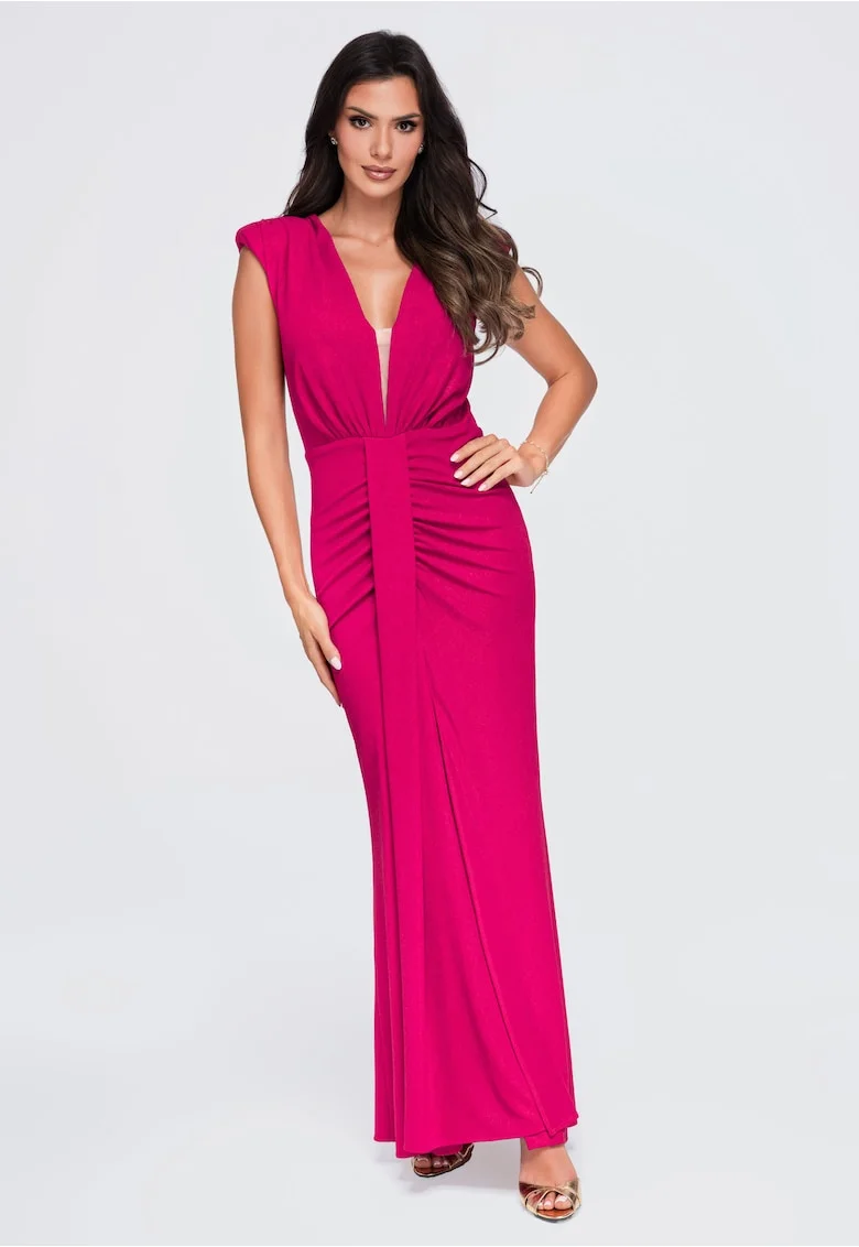Rochie maxi de ocazie eleganta cu decolteu in V LA-OM-DLR412, Fuchsia,