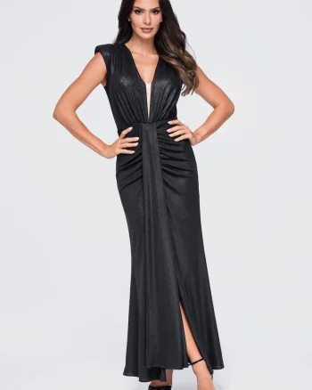 Rochie maxi de ocazie eleganta cu decolteu in V LA-OM-DLR412, Negru,