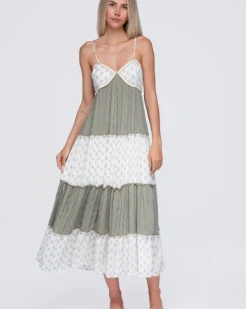 Rochie maxi dama lejera, decolteu in V, bretele ajustabile OW-DLR-E0007, Verde,