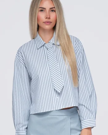 Camasa dama scurta cu guler clasic, maneci lungi, croiala lejera OW-SH-E0069, Albastru,