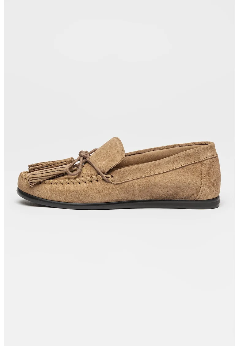Pantofi loafer din piele intoarsa cu detalii tesute si canafi Yaira, Verde stins