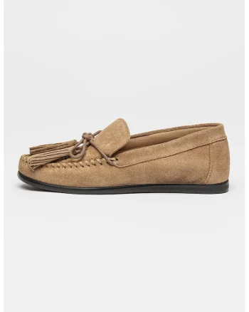 Pantofi loafer din piele intoarsa cu detalii tesute si canafi Yaira, Verde stins
