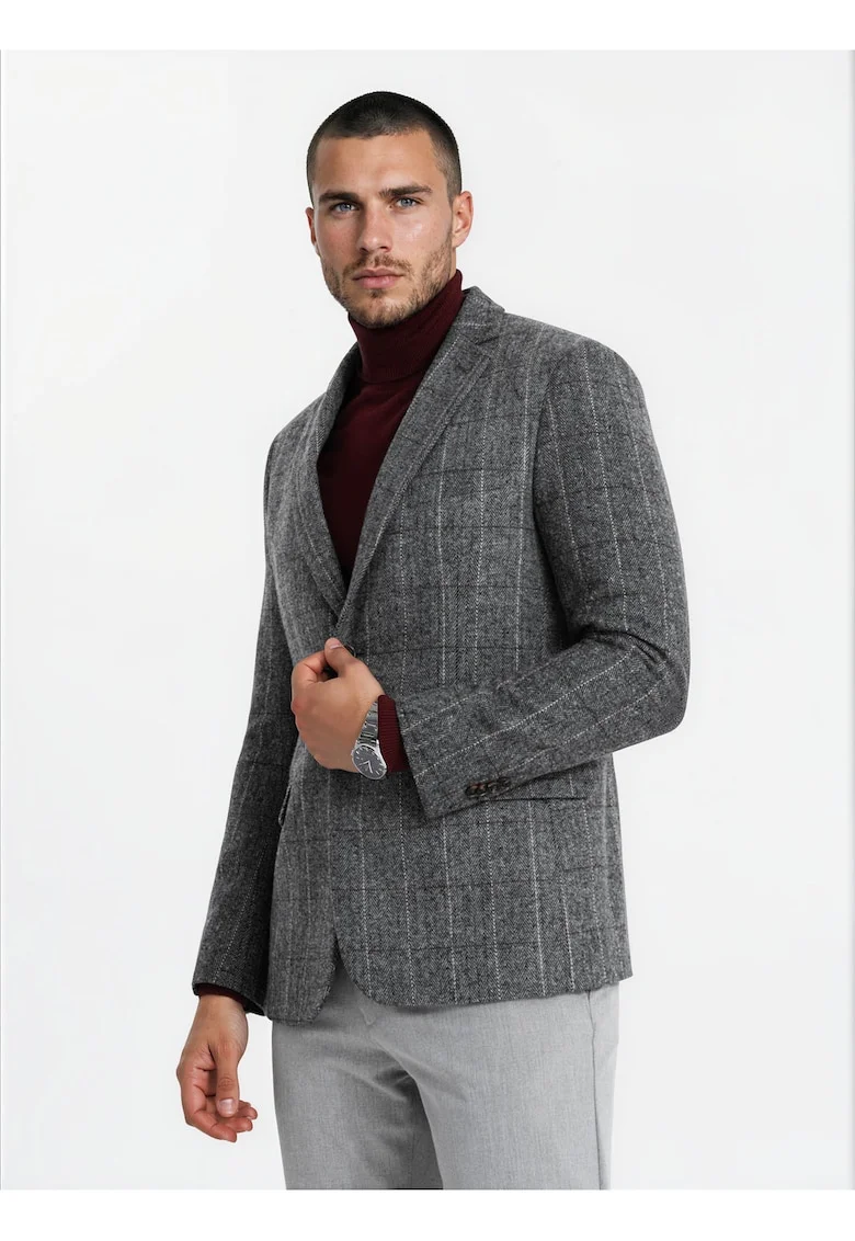 Sacou barbati regular fit cu amestec de lana, cu buzunare M166, Gri