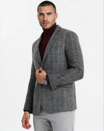 Sacou barbati regular fit cu amestec de lana, cu buzunare M166, Gri