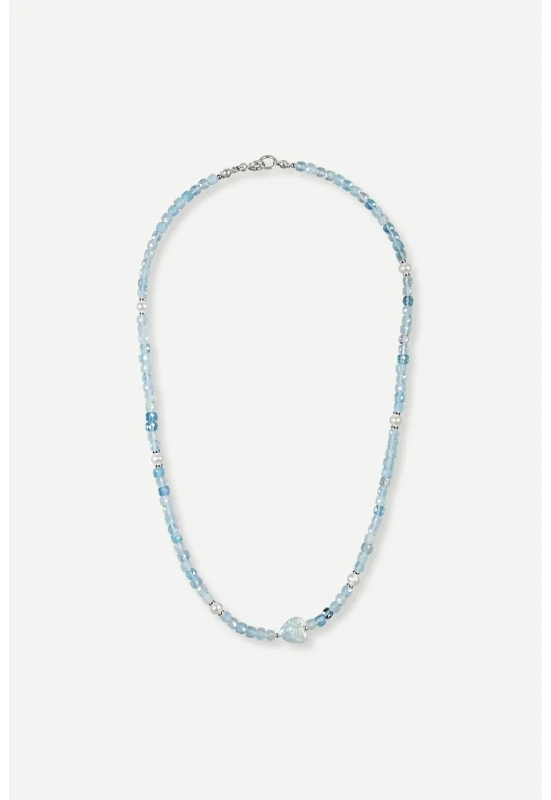 Colier Val, aquamarine cu perla in forma de inima, handmade,