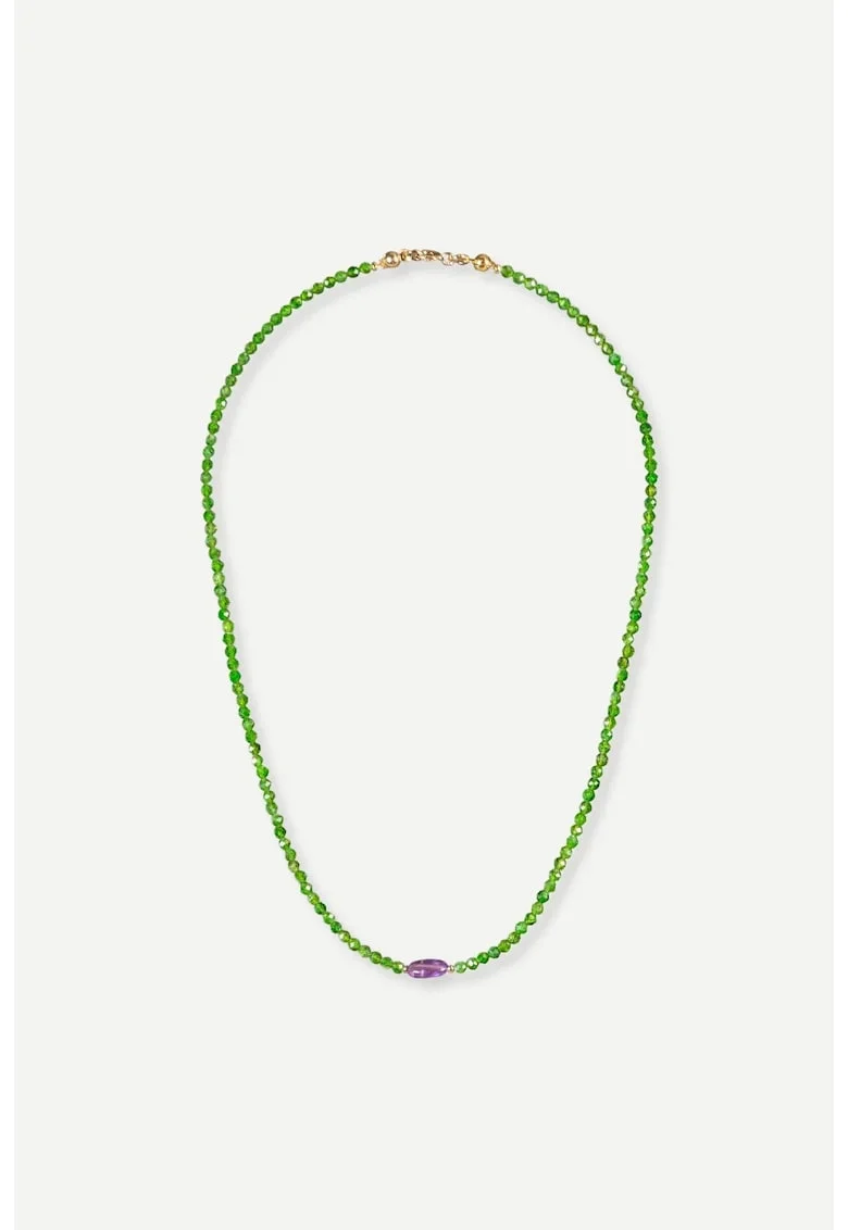 Colier Rayo, diopsid cu accent de ametist, handmade,