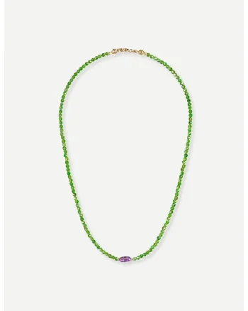Colier Rayo, diopsid cu accent de ametist, handmade,