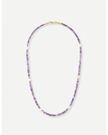 Colier Cupidon, ametist fatetat si perle naturale, choker, handmade,