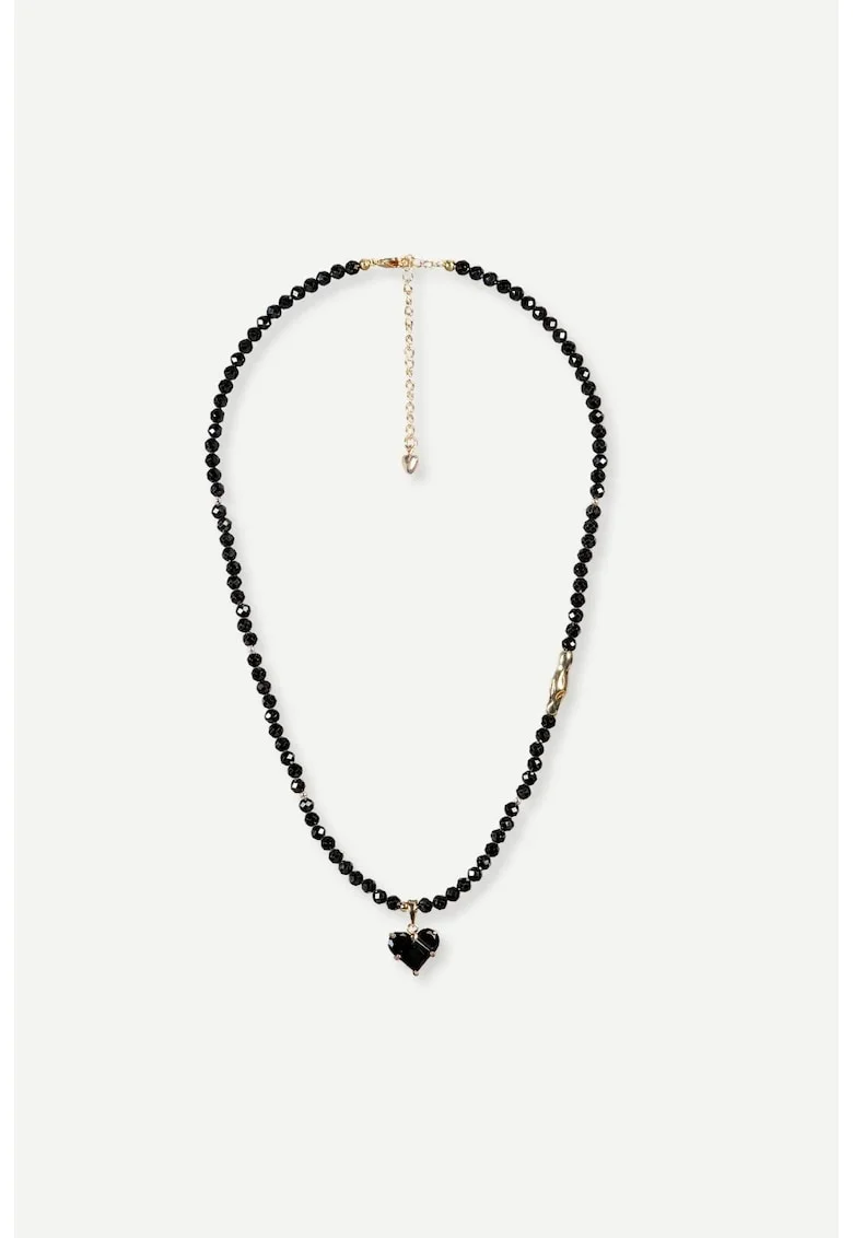 Colier Renata, spinel fatetat cu pandantiv inima neagra, handmade,