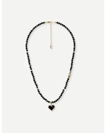 Colier Renata, spinel fatetat cu pandantiv inima neagra, handmade,