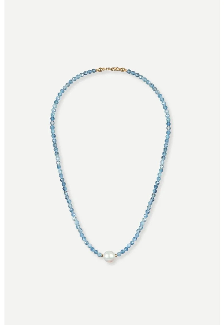 Colier Punto de Rocío, aquamarine cu perla rotunda centrala, handmade,