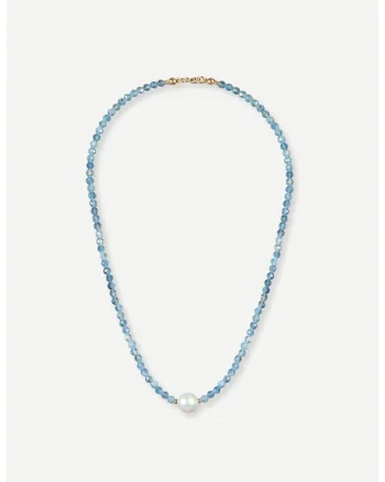 Colier Punto de Rocío, aquamarine cu perla rotunda centrala, handmade,