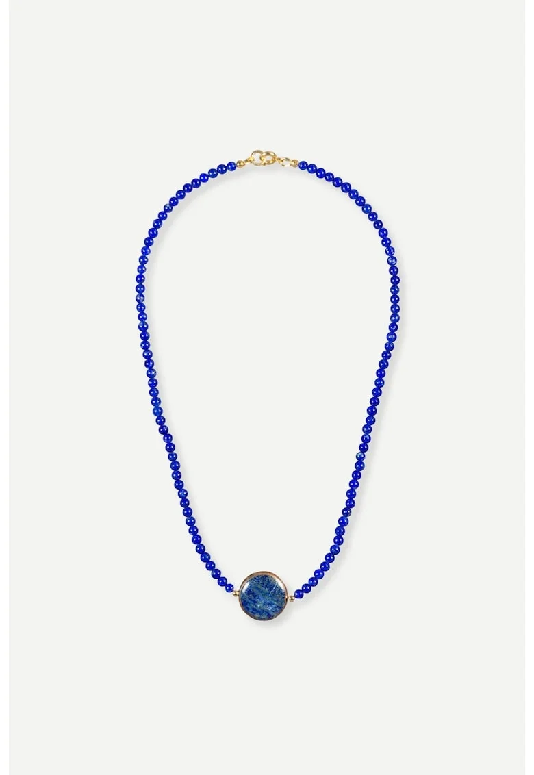 Colier Cleopatra, lapis lazuli cu piesa centrala 18 mm, handmade,