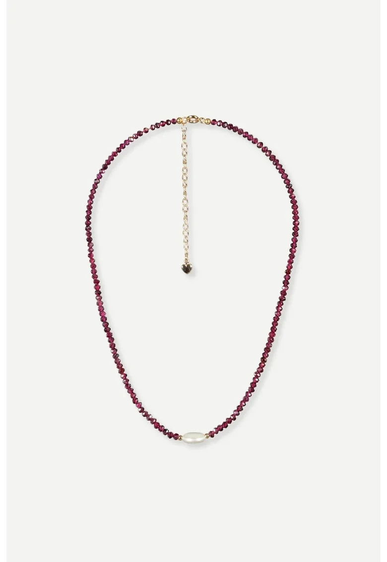Colier Lumbre, granat fatetat cu perla centrala, choker, handmade,