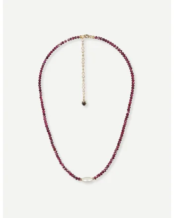 Colier Lumbre, granat fatetat cu perla centrala, choker, handmade,