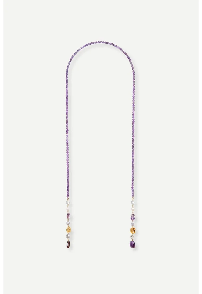 Colier Alma Lariat No1, ametist, perle, handmade,