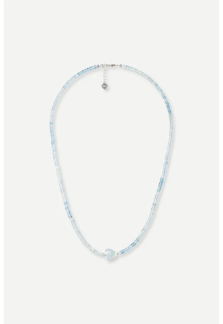 Colier Brizo, aquamarine in degrade cu perla rotunda centrala, handmade,