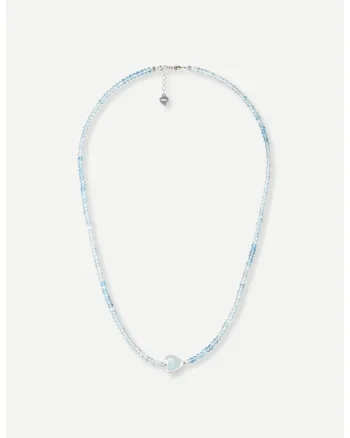 Colier Brizo, aquamarine in degrade cu perla rotunda centrala, handmade,