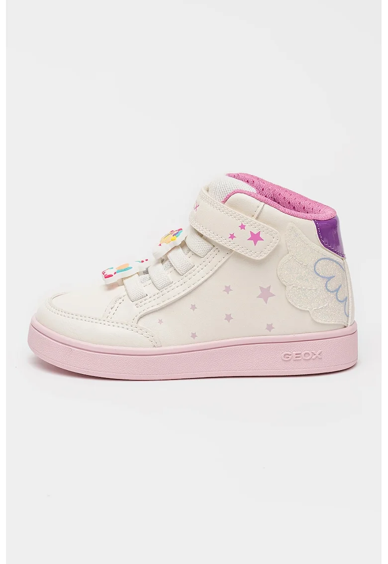 Pantofi sport mid-cut de piele ecologica cu stele, Alb/Roz deschis