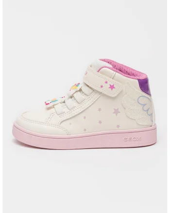 Pantofi sport mid-cut de piele ecologica cu stele, Alb/Roz deschis