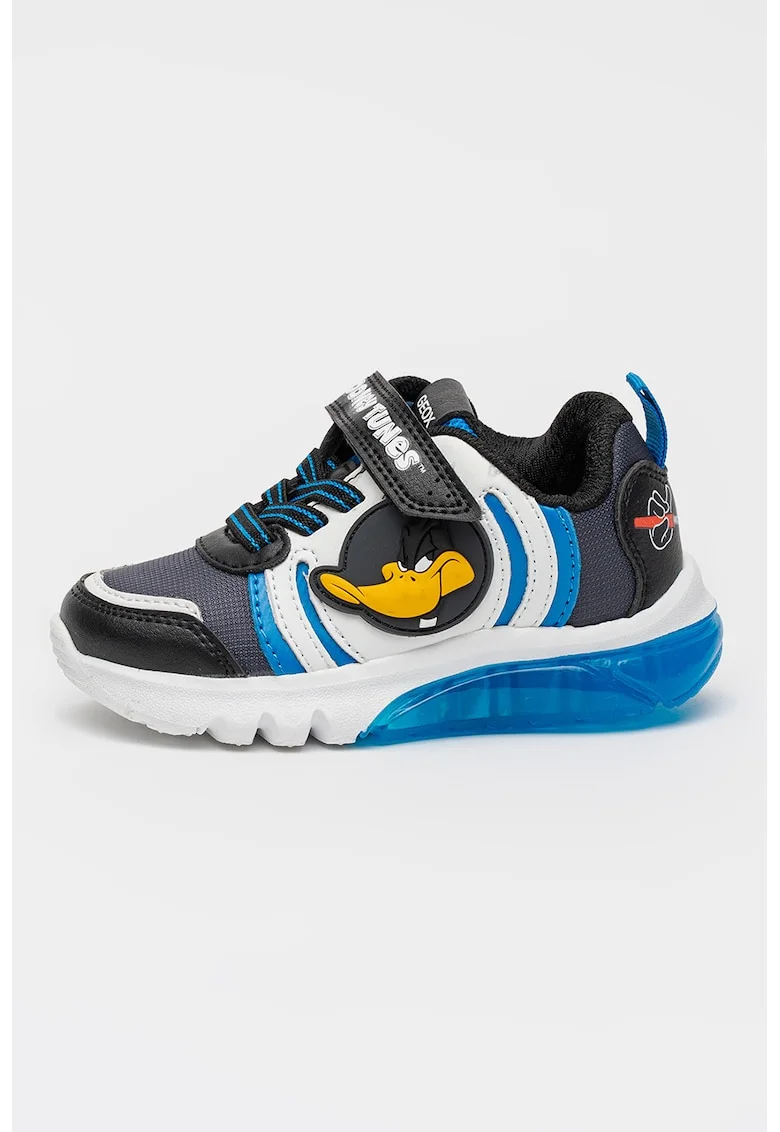 Pantofi sport de piele ecologica cu Looney Tunes, Alb/Albastru ultramarin