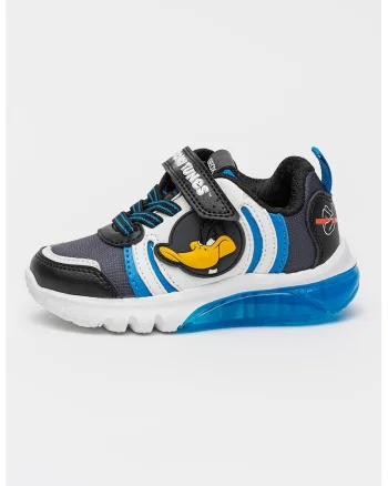 Pantofi sport de piele ecologica cu Looney Tunes, Alb/Albastru ultramarin