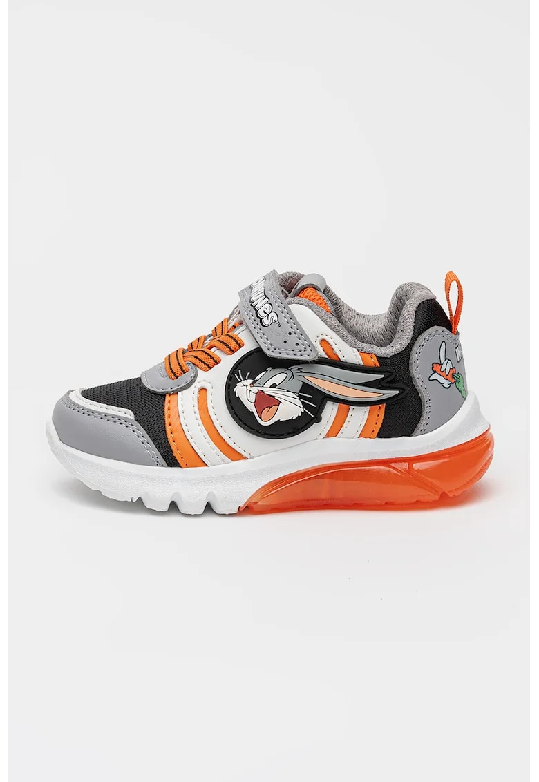 Pantofi sport de piele ecologica cu Looney Tunes, Portocaliu/Gri inchis