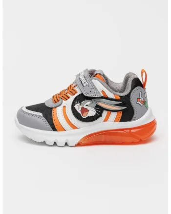 Pantofi sport de piele ecologica cu Looney Tunes, Portocaliu/Gri inchis