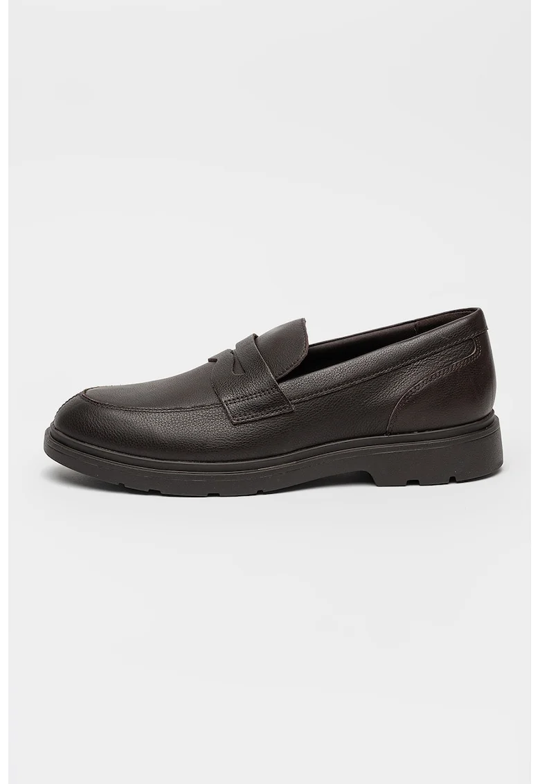Pantofi loafer de piele cu aspect texturat, Maro inchis