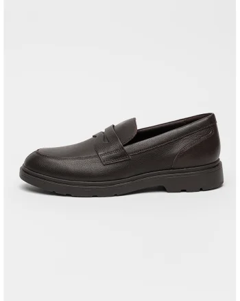 Pantofi loafer de piele cu aspect texturat, Maro inchis