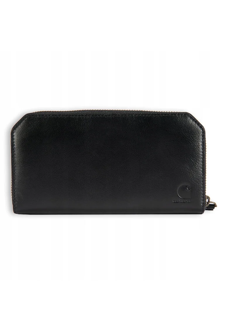 Portofel  Clutch, negru, piele naturala, 10 locuri pentru carduri, inchidere cu fermoar