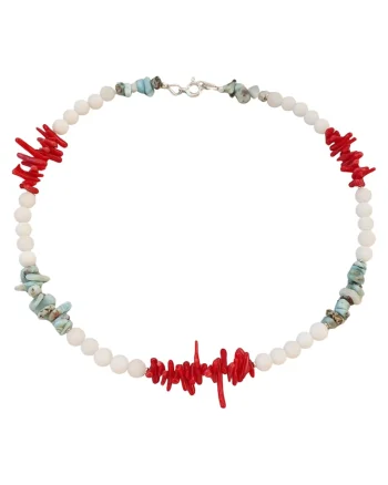 Colier din coral, larimar si pietre de jad alb cu argint 925, 40 cm