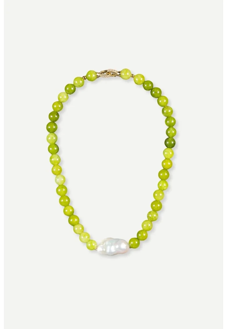 Colier Centella, jad, perle, handmade,