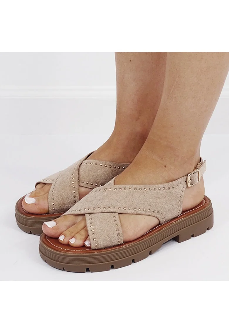 Sandale bej taupe cu talpa groasa MO-22 M12 17616, Bej inchis