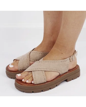 Sandale bej taupe cu talpa groasa MO-22 M12 17616, Bej inchis